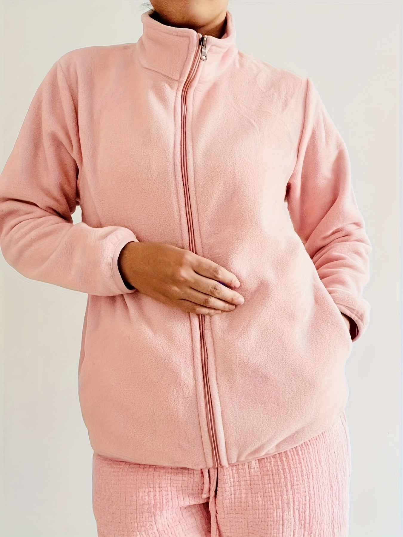 Fleece Liner Jacket Mock Neck Zipper Sports Coat