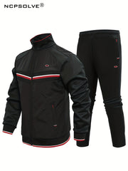 Men's Sports Suit Striped Jacket & Solid Pants