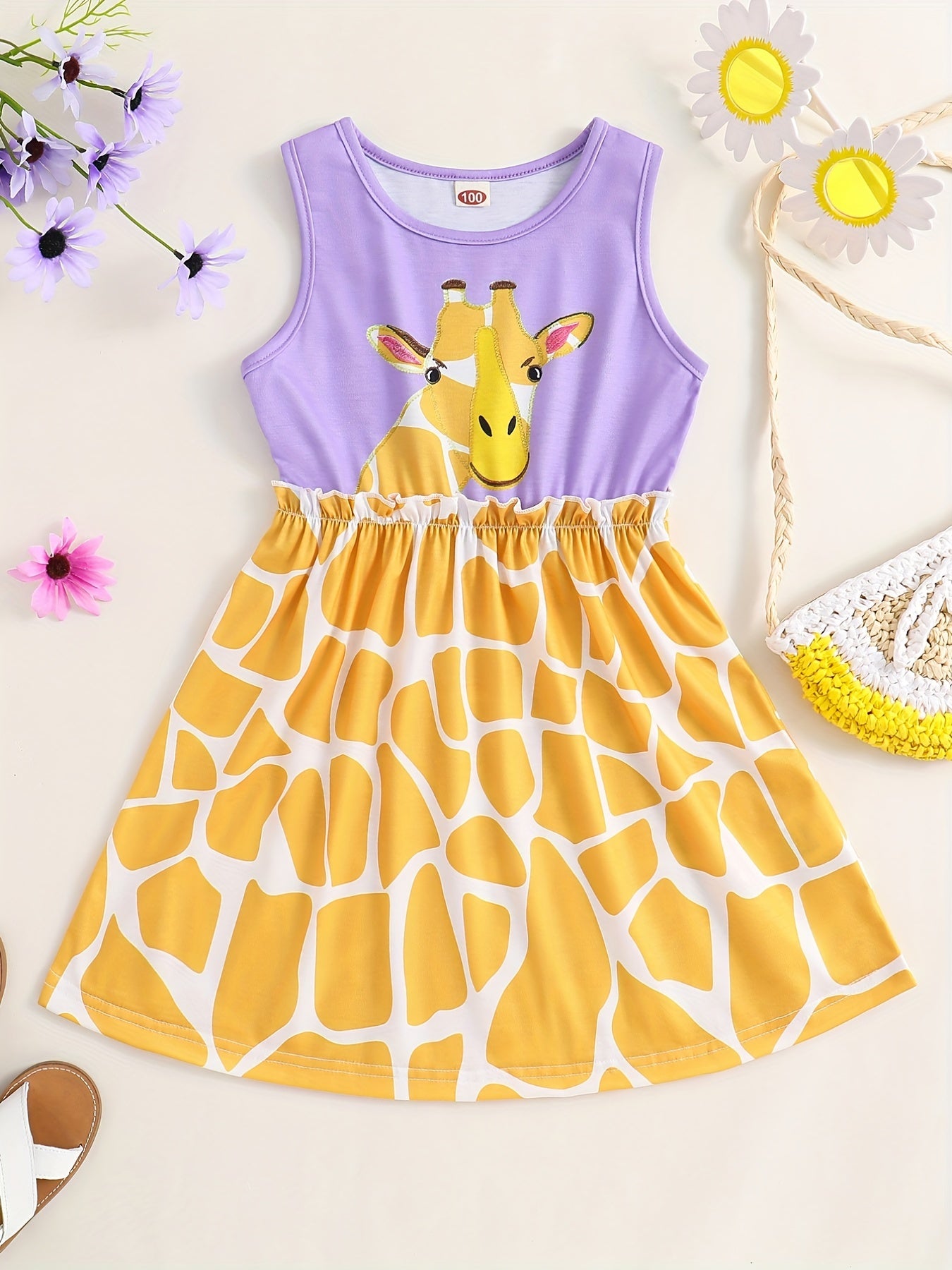 Toddler Girls Giraffe Embroidery Dress Casual Summer Clothes