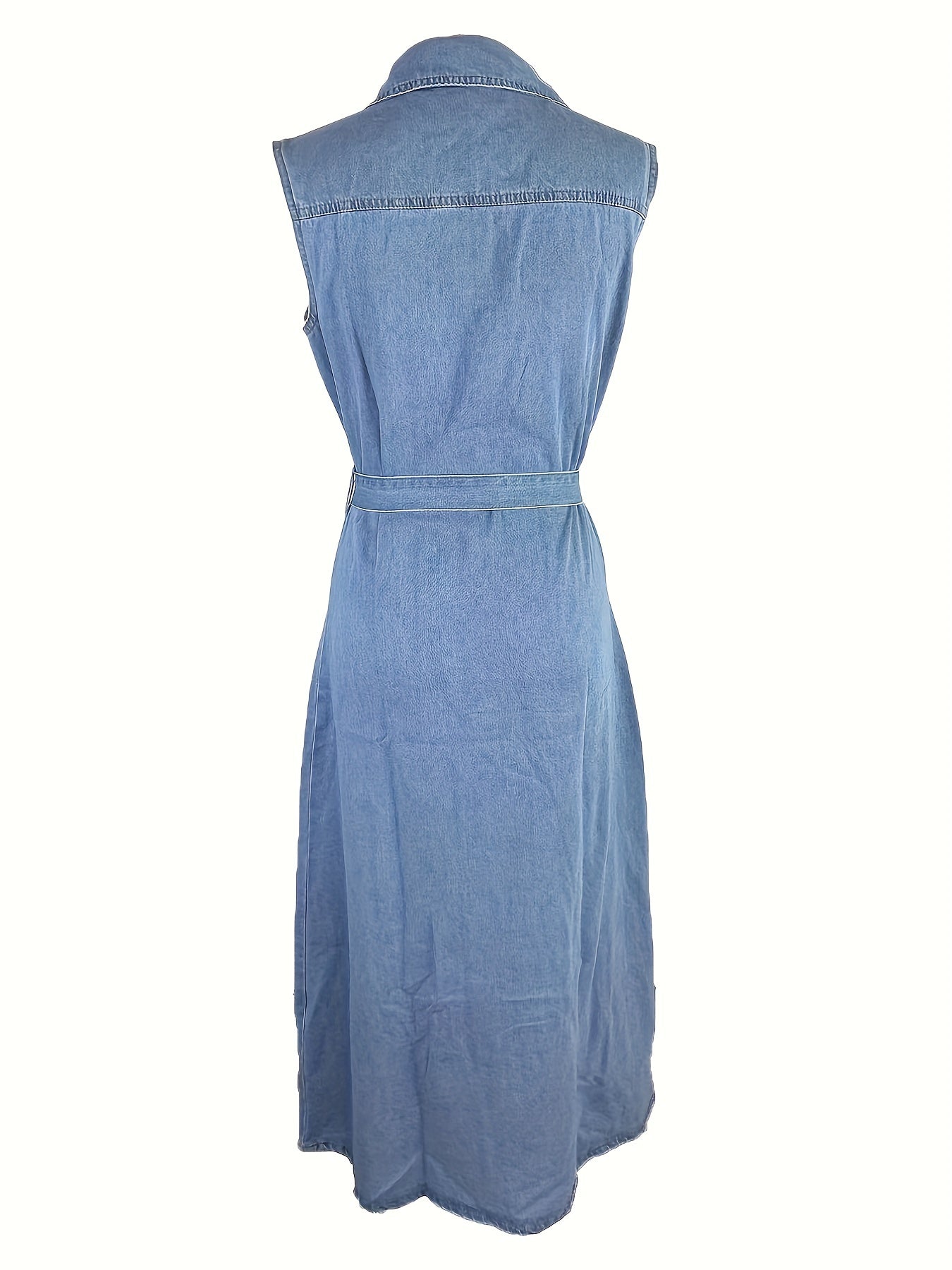 Sleeveless Lapel Denim Dress Single Breasted Button