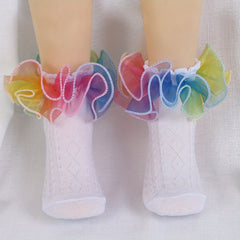 Girls Colorful Mesh Trim Socks for Kids Toddlers