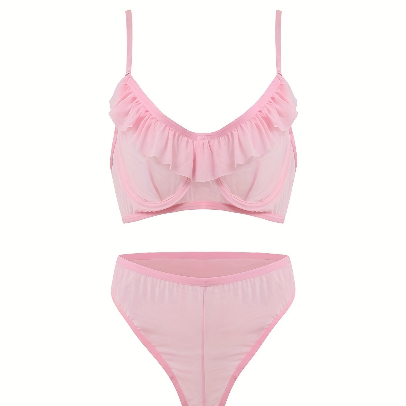 Sexy Ruffle Trim Mesh Bra & Panty Set