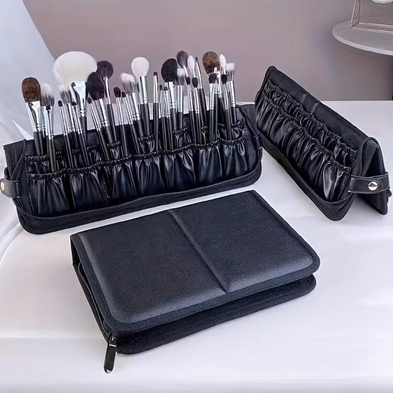 Makeup Brush Bag Waterproof PU Leather Travel Makeup Brush Case