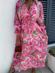 Allover Print Flounce Sleeve Maxi Dress