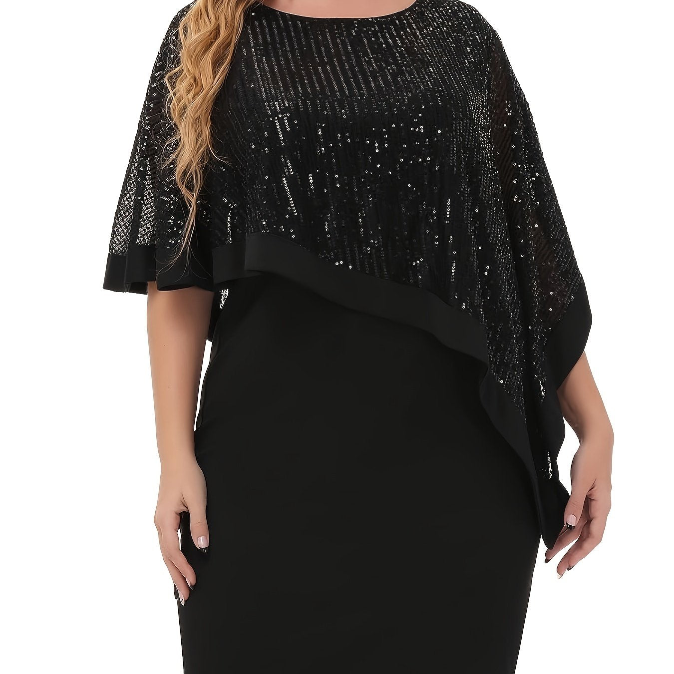 Sequin Cloak Sleeve Cocktail Party Formal Dress