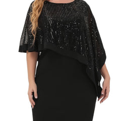Sequin Cloak Sleeve Cocktail Party Formal Dress