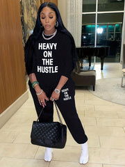 Casual Two piece Set Crew Neck Long Sleeve Tops & Drawstring Jogger Pants