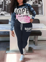 Women's Plus Tie Dye & Slogan Print Long Sleeve Tee & Drawstring Leggings Set