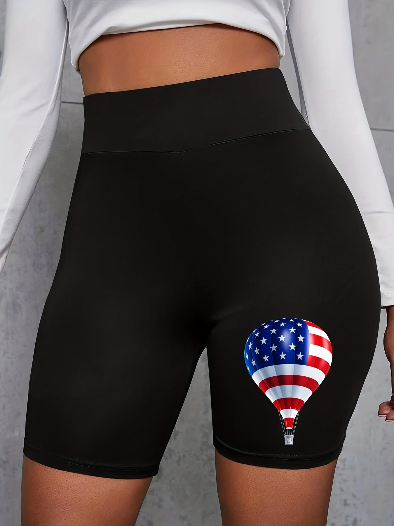 Independence Casual Shorts Women's Plus Flag Balloon Print Biker Short