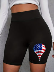 Independence Casual Shorts Women's Plus Flag Balloon Print Biker Short