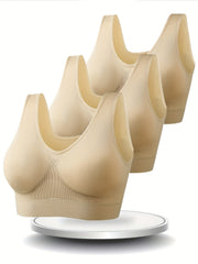 3pcs Wireless Sports Bras Comfy & Breathable Running Yoga Tank Bra