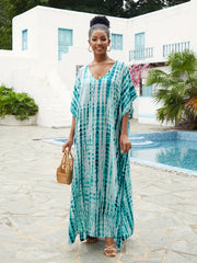 Women's Plus Tie Dye V Neck Bat Sleeve Maxi Cover Up Dress