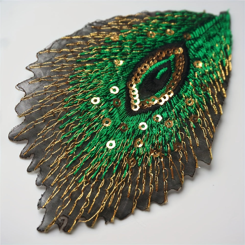 10pcs Peacock Feather Sequins Embroidered Cloth Patches For Clothing Repair