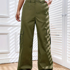 Solid Pocket Cargo Pants Casual Loose Elastic Waist Pants Women's Clothing
