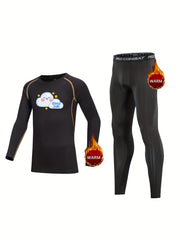 Kids Compression Fleece Sets Long Sleeve Crew Neck Pullover Matching Pants