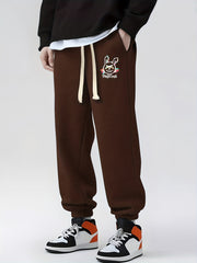 Rabbit Print Drawstring Sweatpants Loose Fit Casual Joggers Men