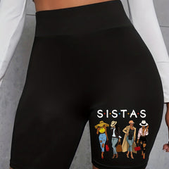 Cartoon Character Print High Waist Biker Shorts for Women