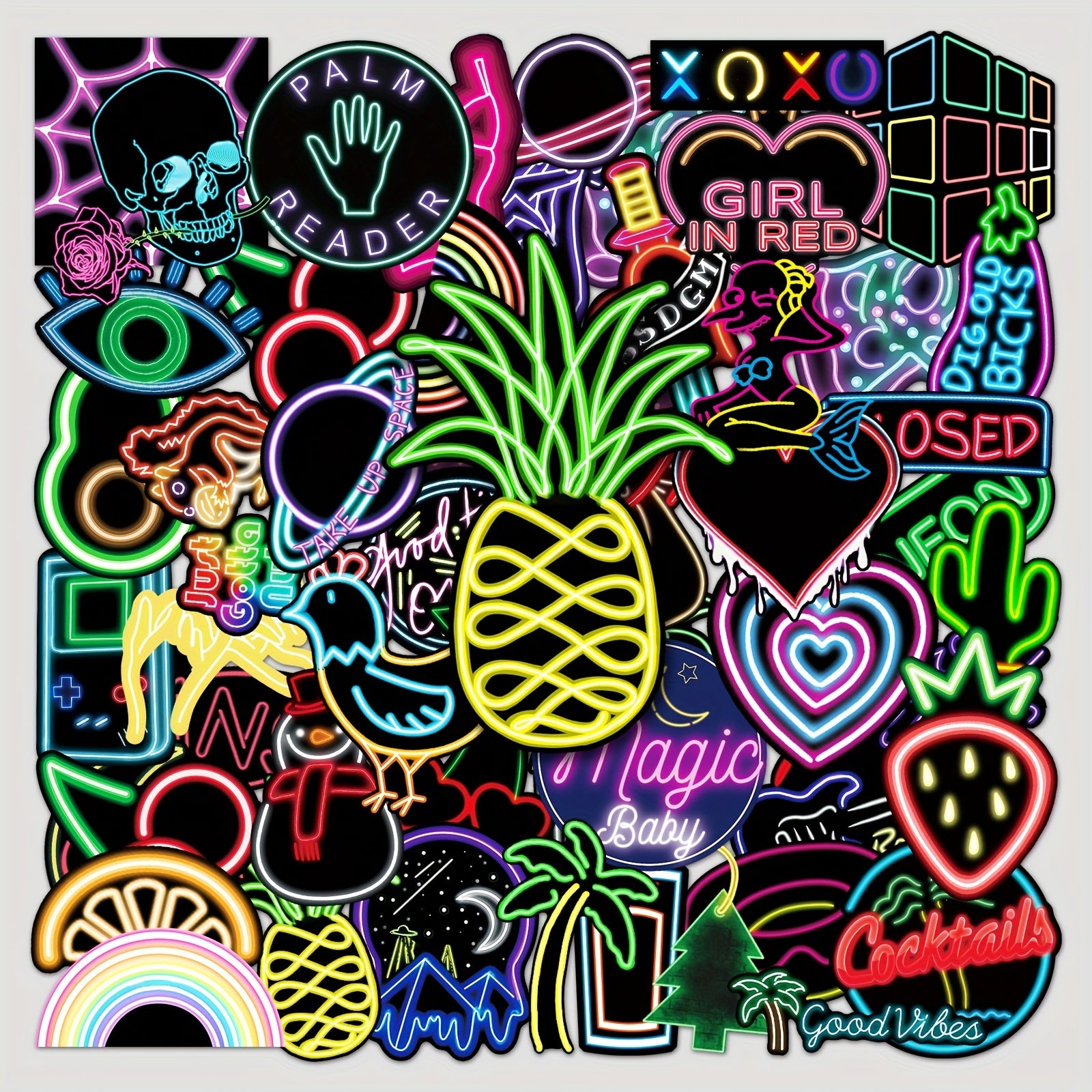 50pcs Neon Pattern Waterproof Stickers for Water Bottles Laptop Luggage