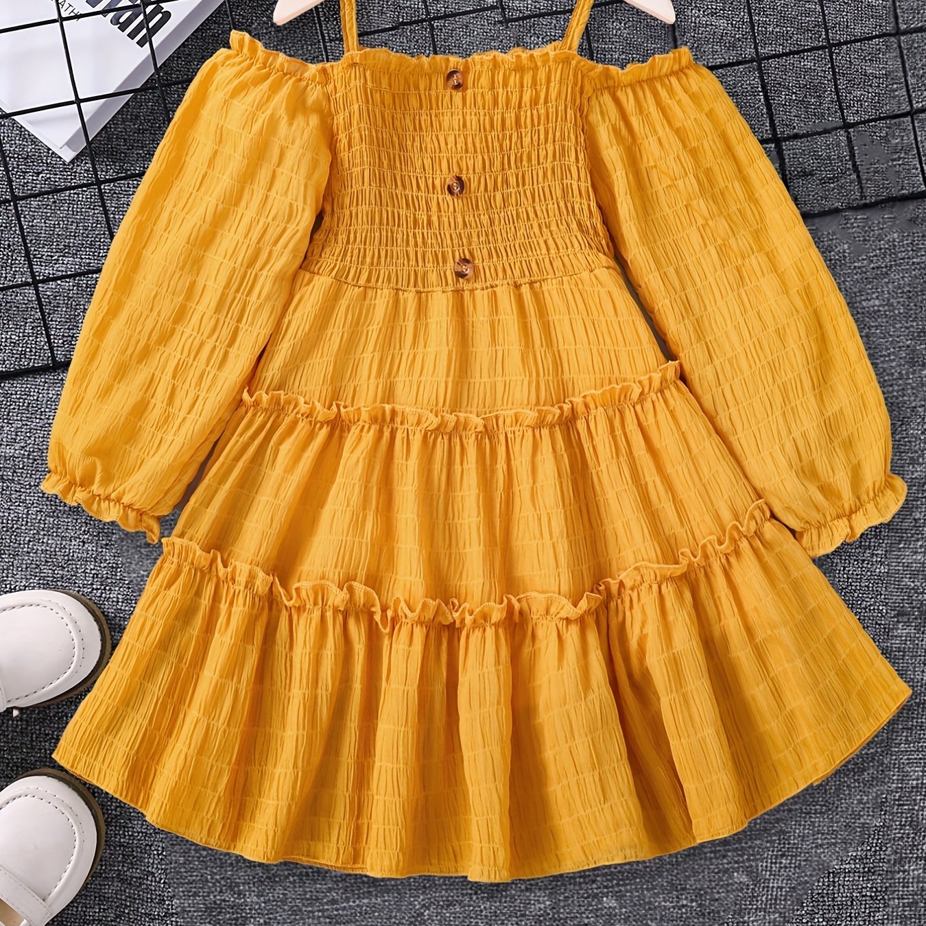 Girls' Cold Shoulder Boho Dress with Flounce Trim