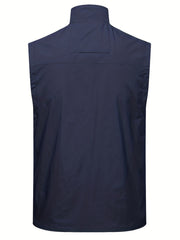 Men's Zipper Pockets Cargo Vest, Stand Collar Zip Up Vest