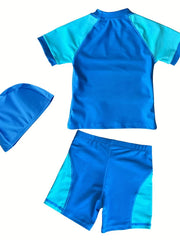 3pcs Boys Big Bird Graphic Tee Top & Shorts & Swim Cap Set
