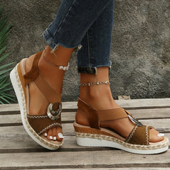 Women's Espadrille Wedge Sandals Roman Style Peep Toe Slip On Shoes