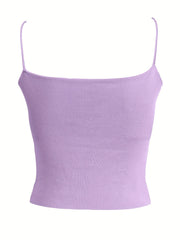 Solid Knitted Cami Top Round Neck Sleeveless Cami Top