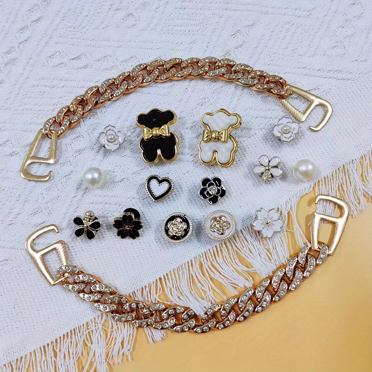 16pcs Shoe Accessories Set for Crocs with Hearts, Flowers, Pearls, and More