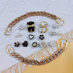 16pcs Shoe Accessories Set for Crocs with Hearts, Flowers, Pearls, and More