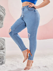 Women's Ripped Fringe Trim Skinny Jeans