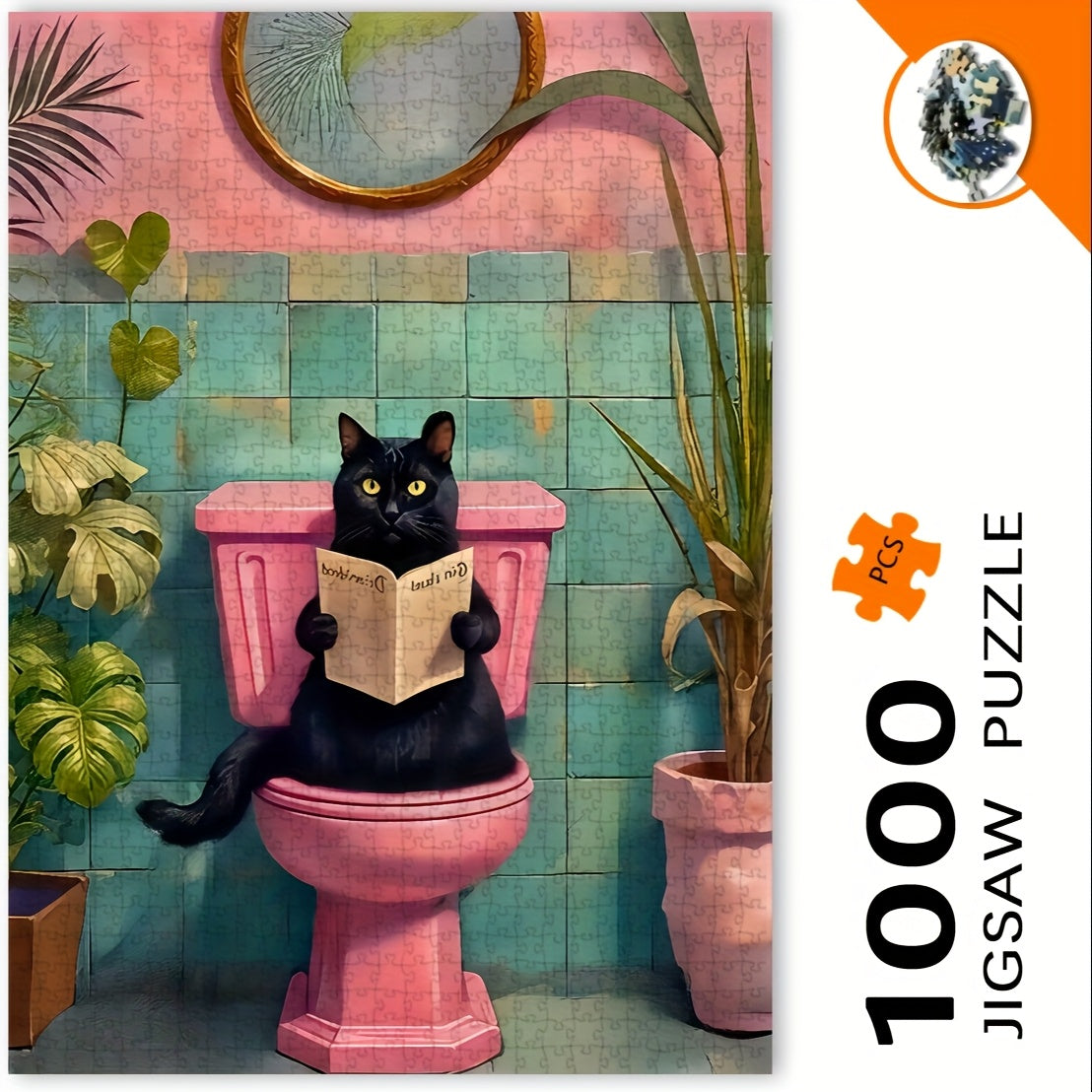 Whimsical Cat Toilet Jigsaw Puzzle DIY Art Decor