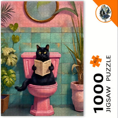 Whimsical Cat Toilet Jigsaw Puzzle DIY Art Decor