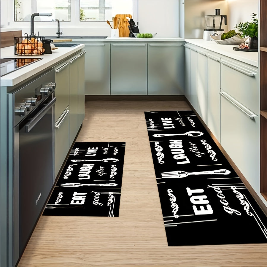 Fork And Spoon Print Floor Mat Non slip Durable Bath Foot Pod Stain resistant