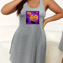 Plus Size Pumpkin Skull Print Tank Sleep Dress