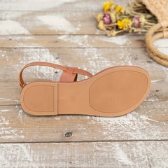 Women's Flat Sandals Buckle Strap Faux Leather Lightweight Summer Sandals