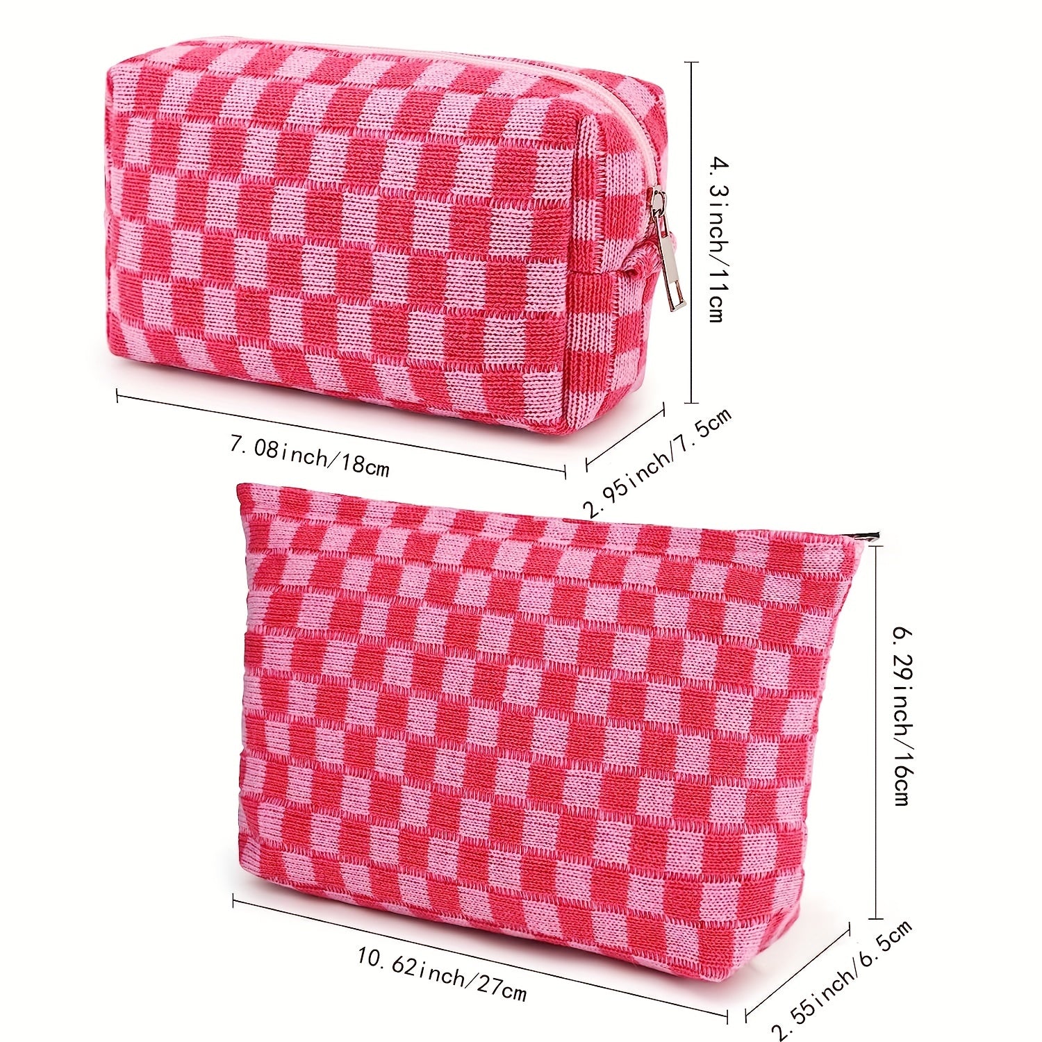 2pcs Checkered Makeup Bag Travel Toiletry Organizer for Women
