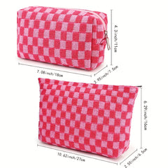 2pcs Checkered Makeup Bag Travel Toiletry Organizer for Women