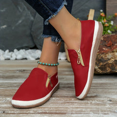 Women's Zipper Detail Canvas Shoes Espadrille Sole Slip On Flat Shoes