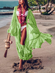 V Neck Loose Fit Ruffle Cover Up Shirt Beachwear Kimono