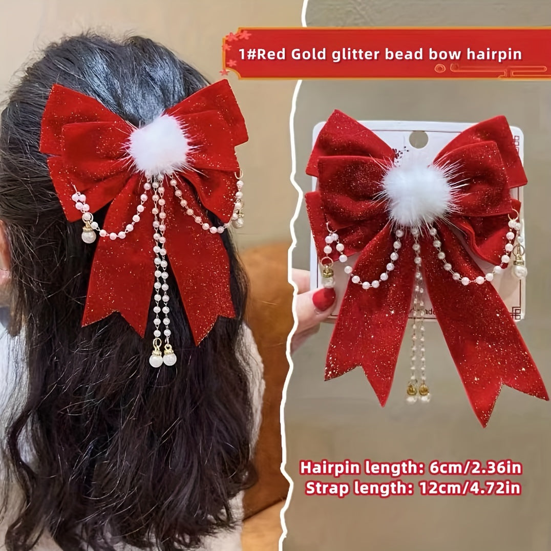 Red Velvet Bow Hair Clip Pentagram Ribbon Hairpin