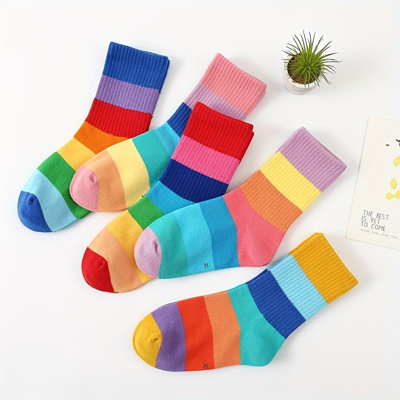 Kids Rainbow Striped Crew Socks - Pack of 5