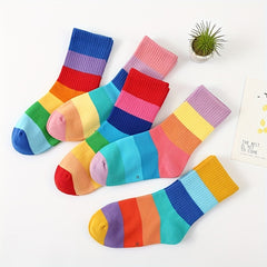Kids Rainbow Striped Crew Socks - Pack of 5