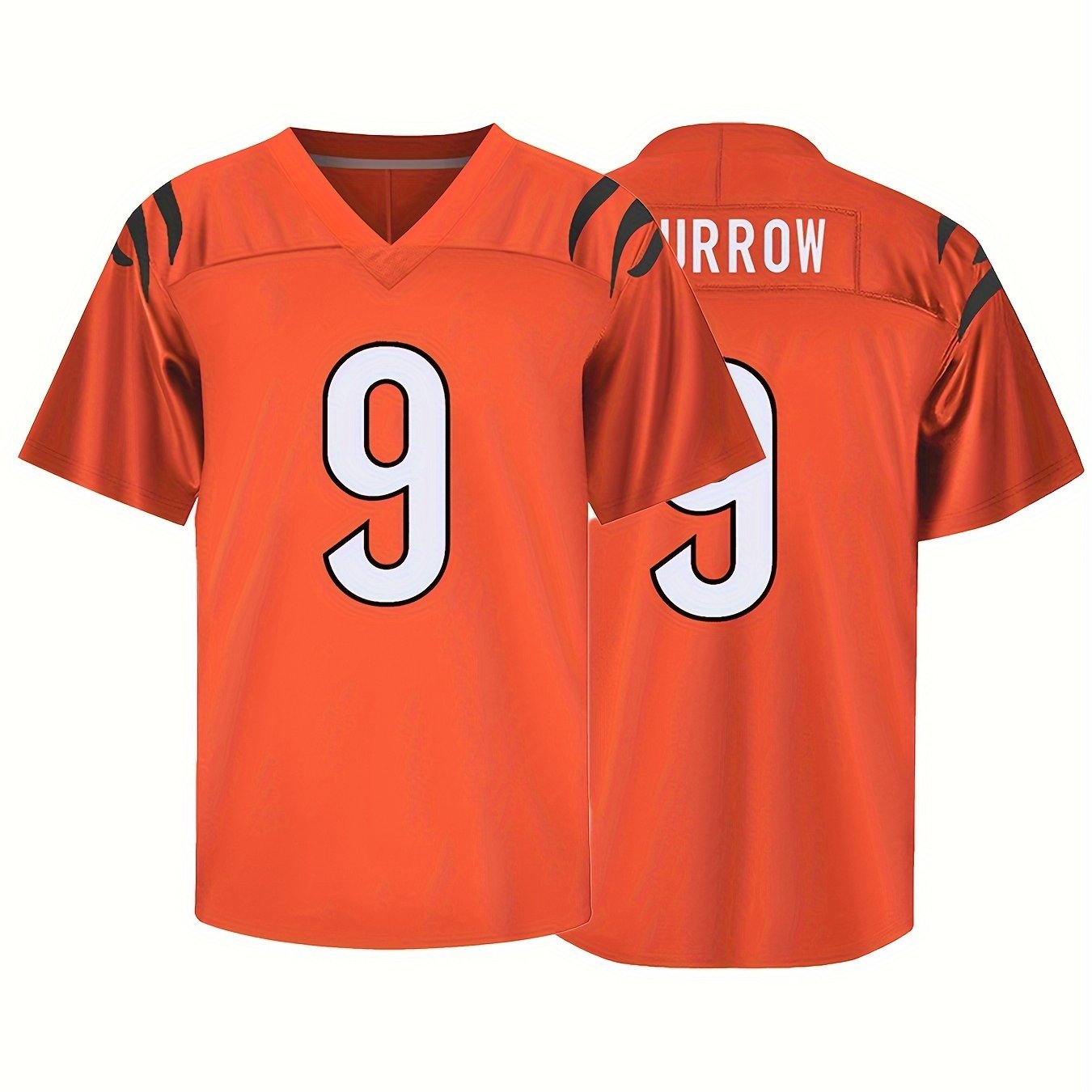 Men's 9 Orange Football Jersey V neck Short Sleeve Uniform
