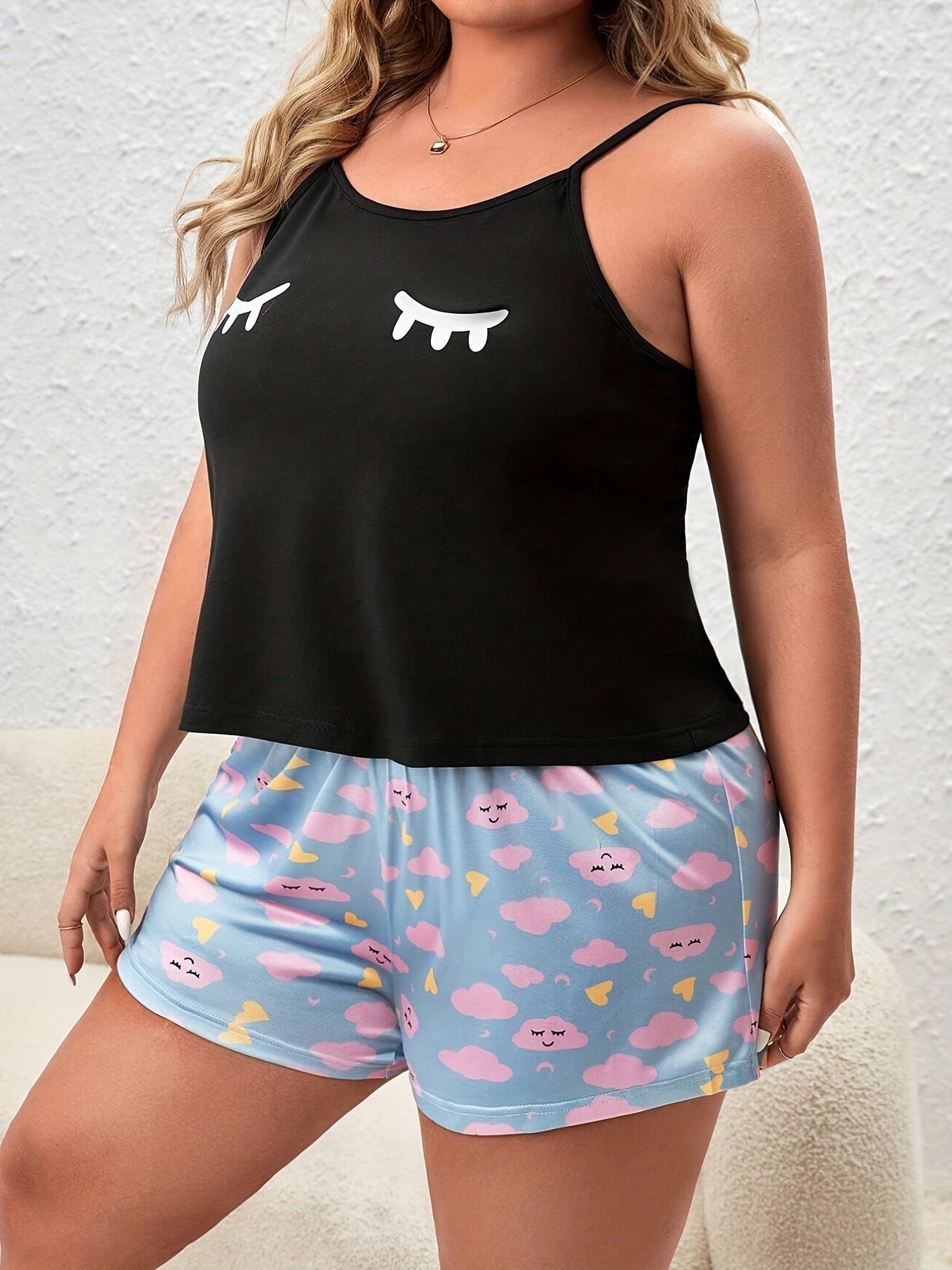 Eyelash Print Cami & Shorts Pajama Set