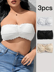 3 Pack Plus Size Bra Set Lace Wireless Tube Bralette Three Piece Set