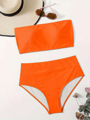 Women's Plus Bandeau Bra & High Waisted Panty Swimsuit Set
