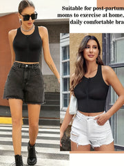 Wireless Sports Bra with Zipper Closure