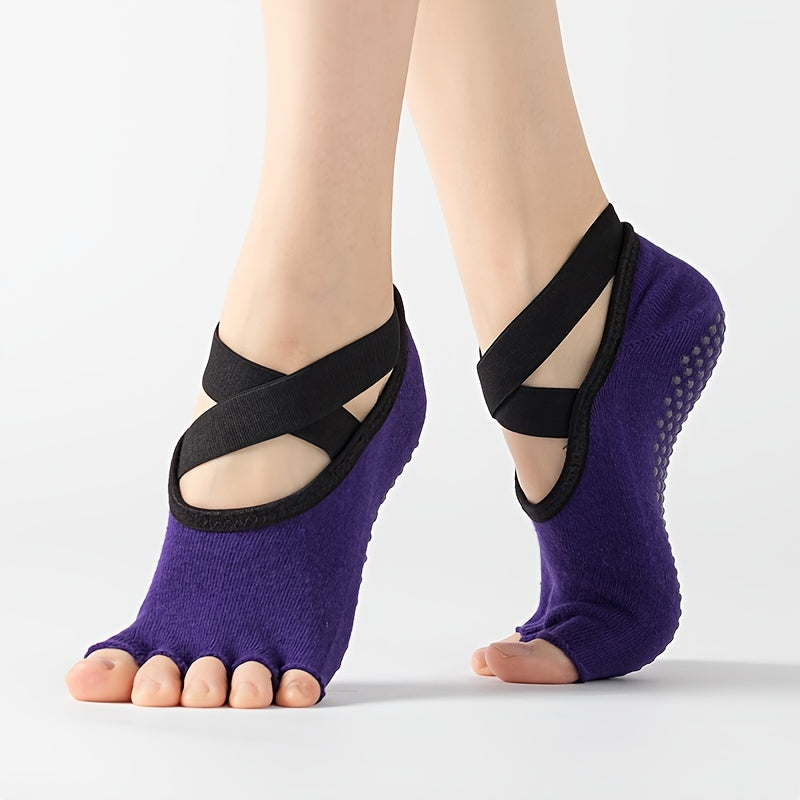 Women's Open Toe Yoga Socks Non Slip Cross Strap Sports Socks