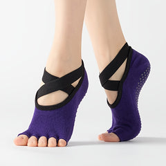 Women's Open Toe Yoga Socks Non Slip Cross Strap Sports Socks