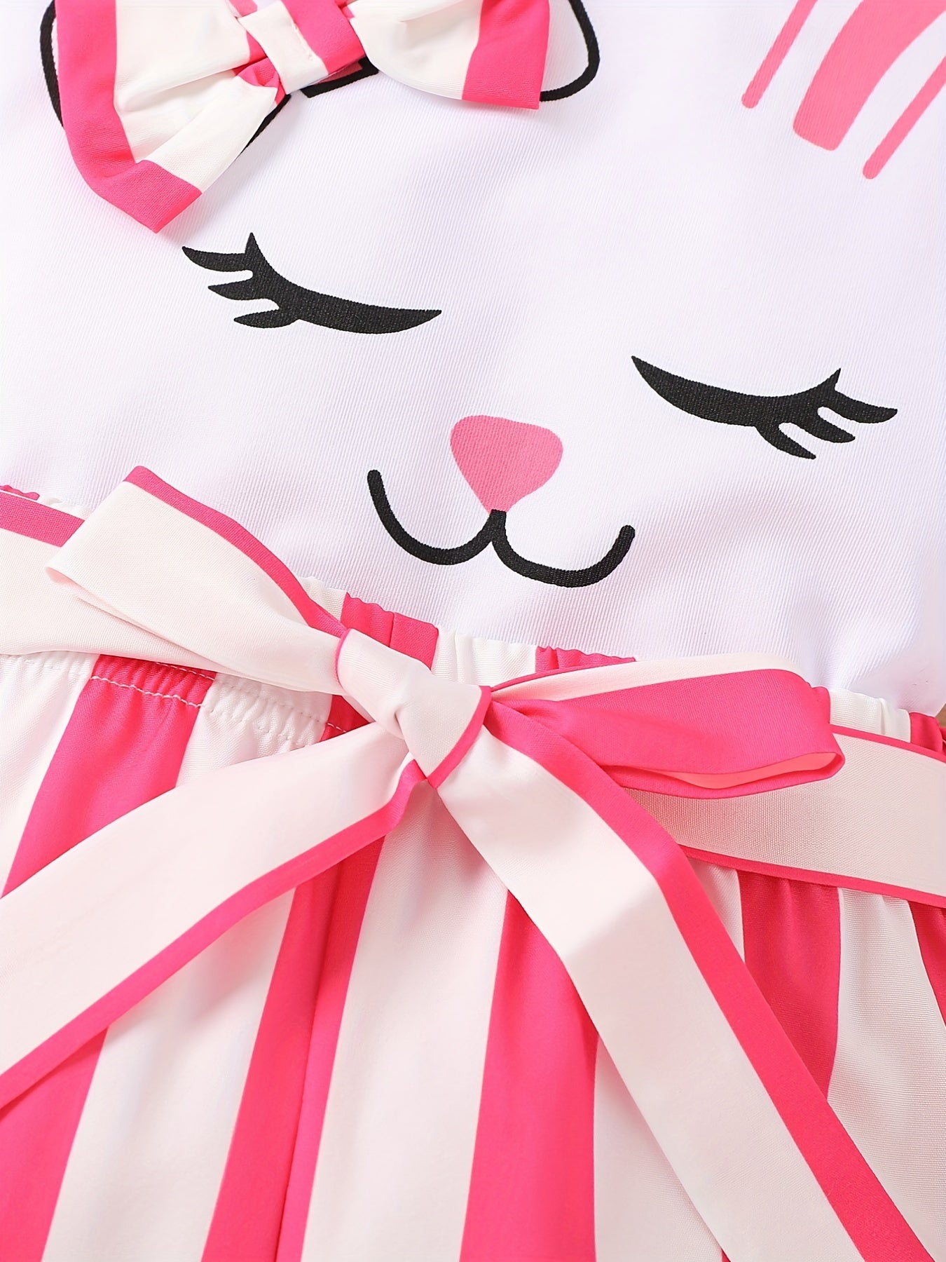 Girls Rabbit Graphic T Shirt & Striped Shorts Set for Summer